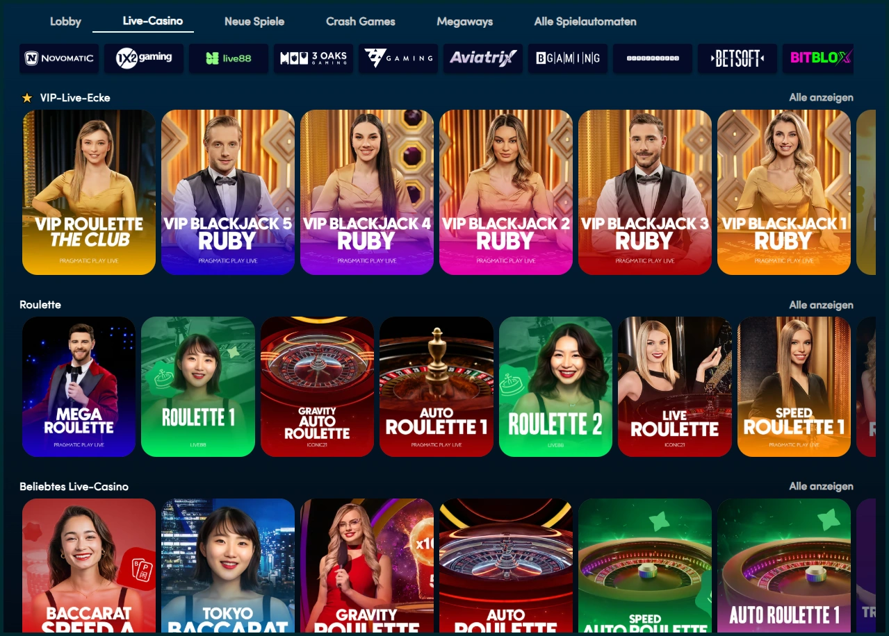 Vollständige Übersicht der Live-Casino-Spiele bei Wolfz casino
