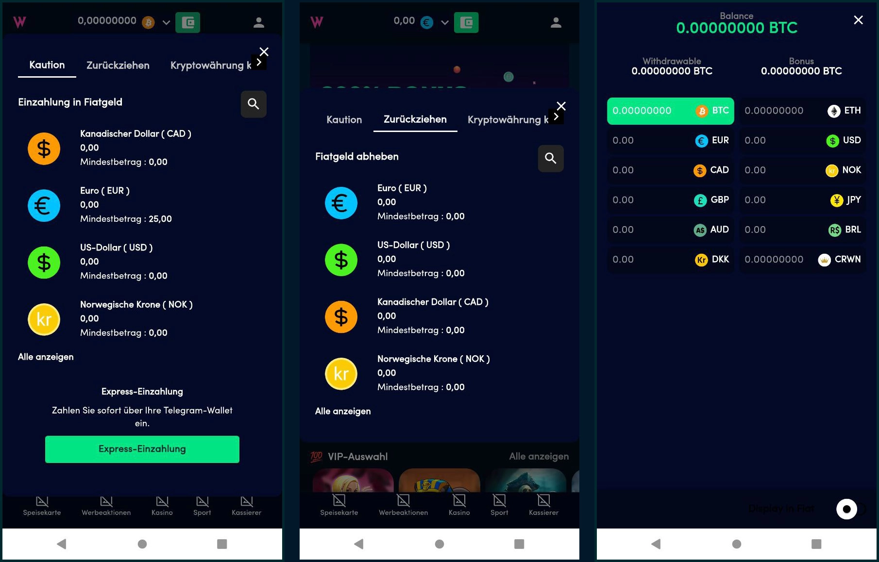 Informationen zu Ein- und Auszahlungen bei Wolfz casino