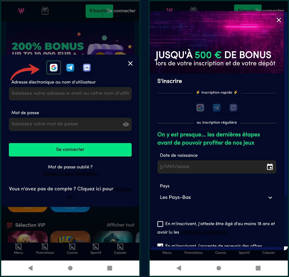 Inscription rapide pour les nouveaux joueurs chez Wolfz casino