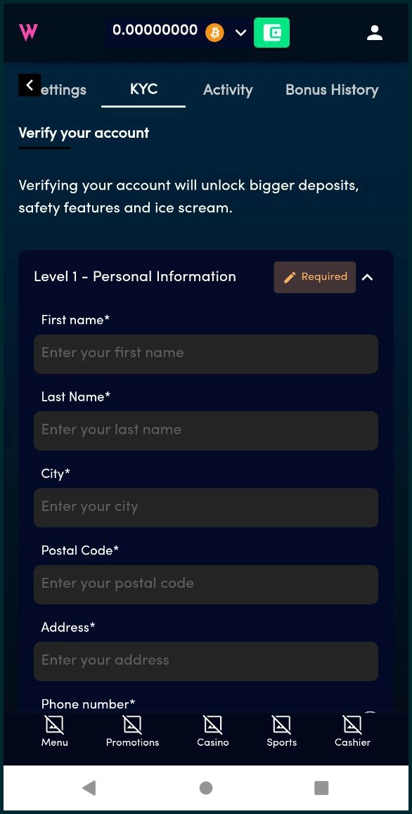 KYC procedure and document requirements at Wolfz Casino