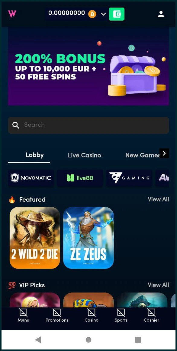 Optimierte mobile Version von Wolfz casino Casino