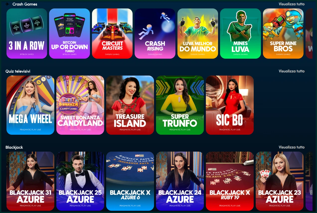 Panoramica di tutti i giochi live al casinò Wolfz Italia