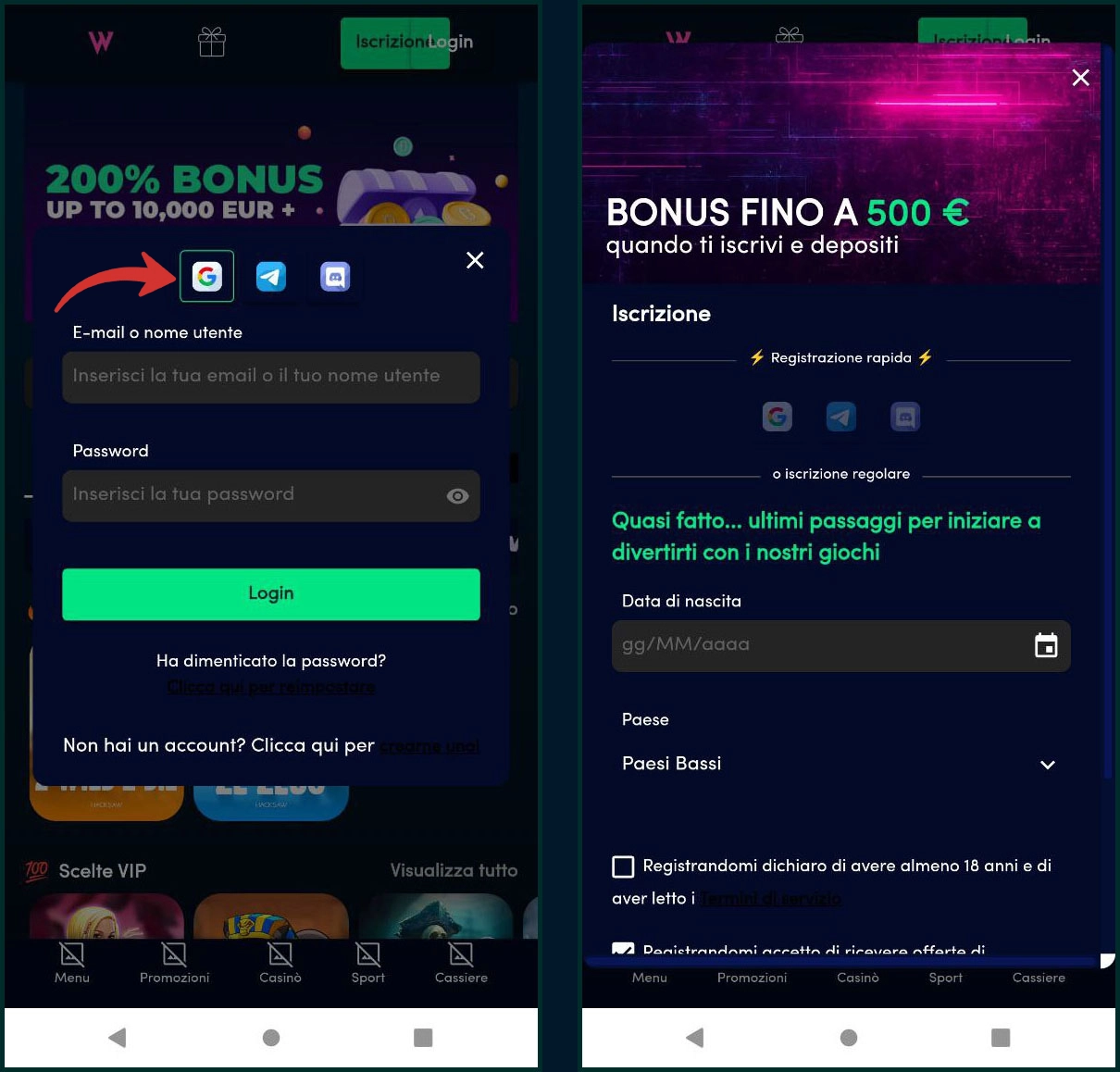 Registrazione rapida per nuovi giocatori al casinò Wolfz
