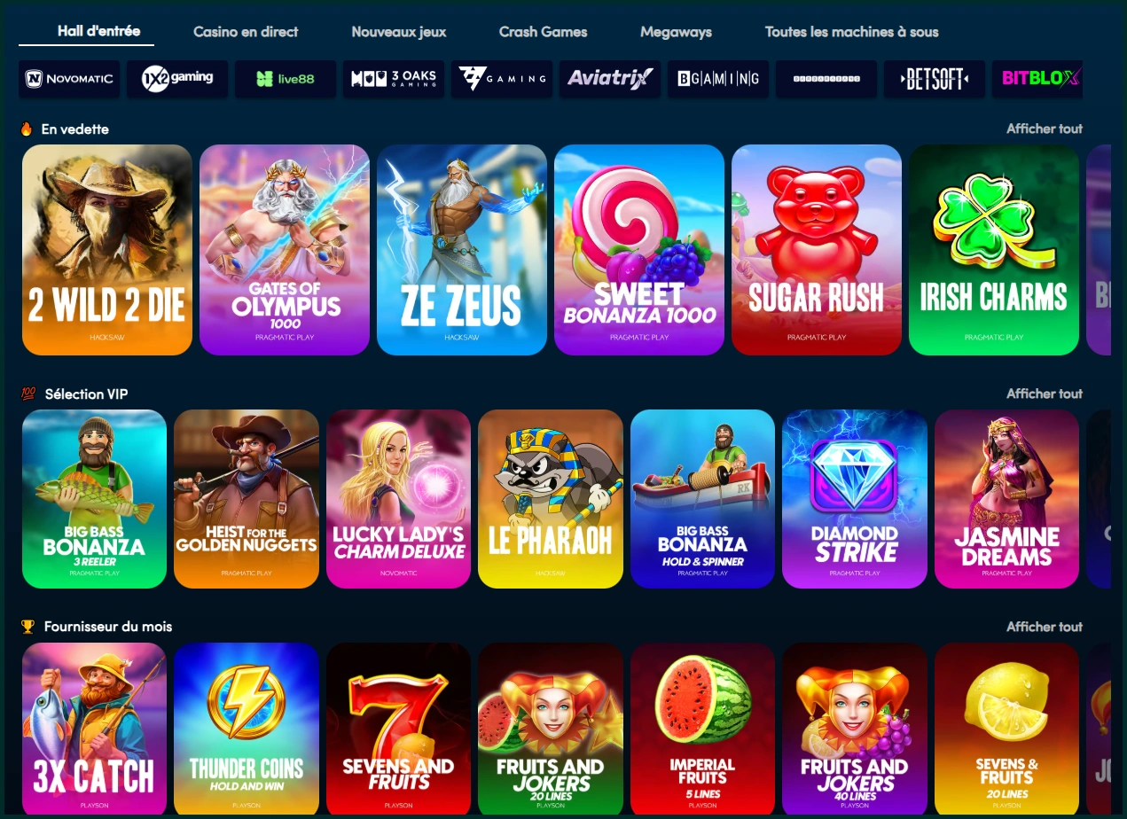 Collection complète de toutes les machines à sous chez Wolfz casino