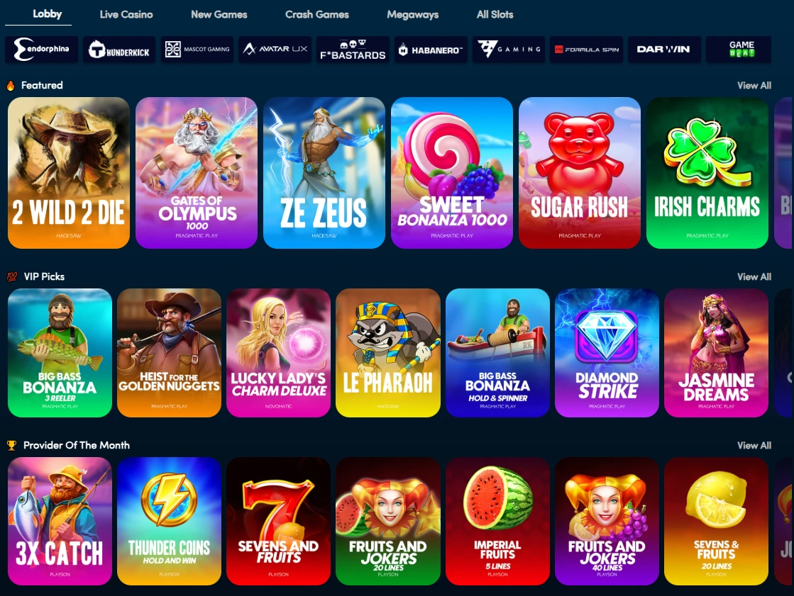 Complete collection of all slot machines at Wolfz casino